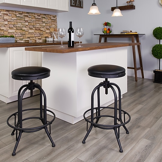Flash Furniture Rustic LeatherSoft Swivel Barstool, Black (ETBR542230)~#|#~sp137395940_sc7
