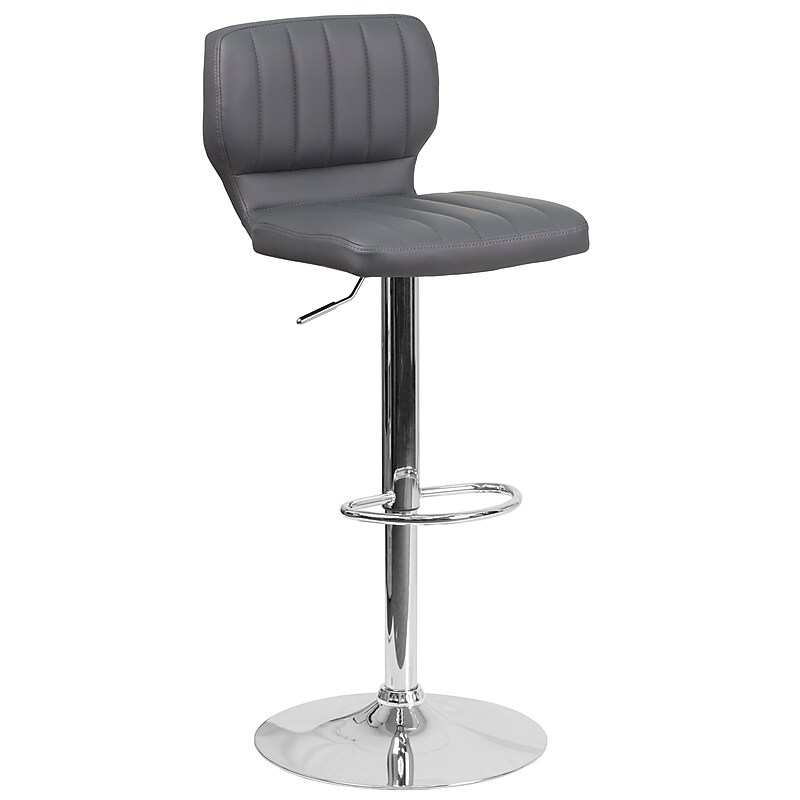 Flash Furniture Contemporary Vinyl Adjustable Height Barstool with Back, Gray (CH132330GY) image 1