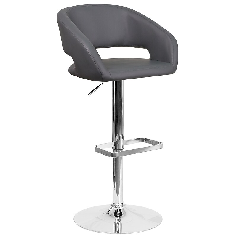 Flash Furniture Contemporary Vinyl Cut Out Back Bar Stool, Adjustable Height, Gray (CH122070GY) image 1