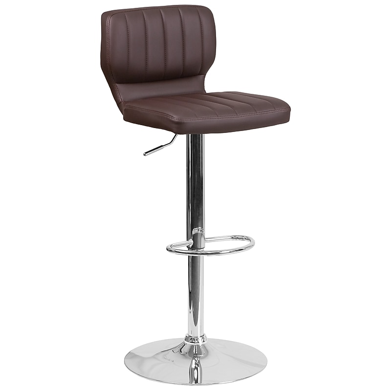 Flash Furniture Contemporary Vinyl Adjustable Height Barstool with Back, Brown (CH132330BRN) image 1
