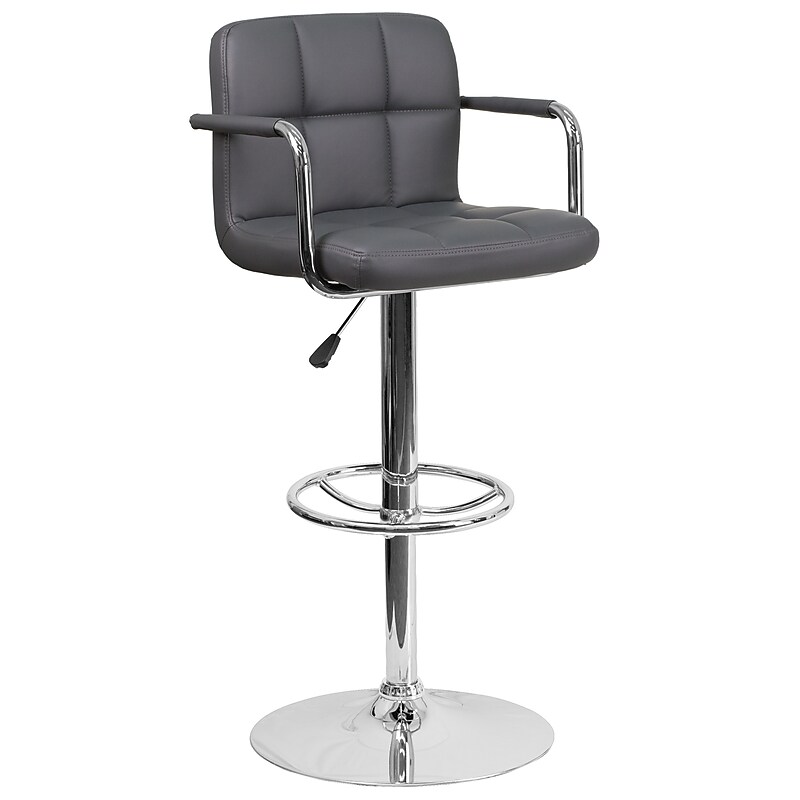 Flash Furniture Contemporary Vinyl Adjustable Height Barstool with Back, Gray (CH102029GY) image 1