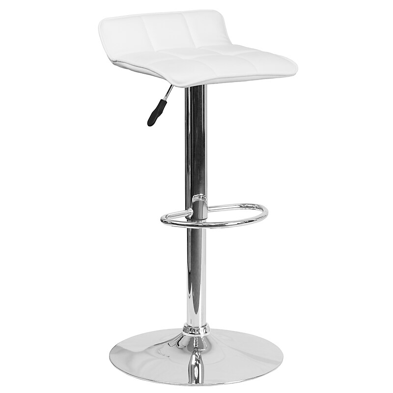 Flash Furniture Contemporary Vinyl Low Back Bar Stool, Adjustable Height, White (DS801BWH) image 1