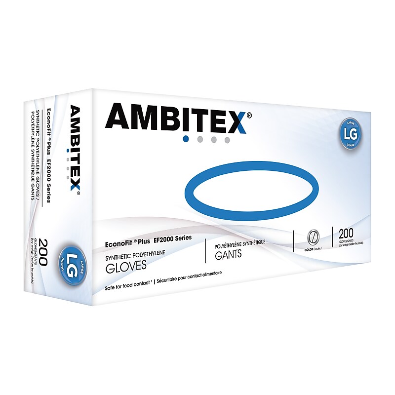 Ambitex EconoFit Plus Polyethylene Gloves, Large, 200/Pack, 10 Packs/Carton (EFLG2000) image 1