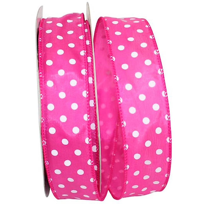 JAM Paper Single Face Satin Ribbon, Fuchsia Pink Polka Dot (J92839W22209KA) image 1