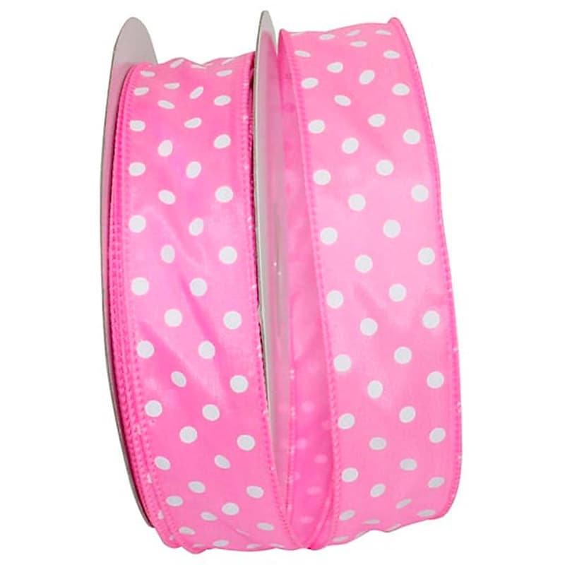 JAM Paper Single Face Satin Ribbon, Hot Pink Polka Dot (J92839W90409KA) image 1