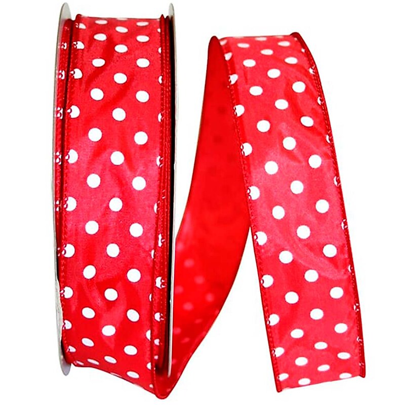 JAM Paper Single Face Satin Ribbon, Red Polka Dot (J92839W06509KA) image 1