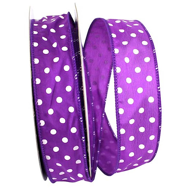 JAM Paper Single Face Satin Ribbon, Purple Polka Dot (J92839W06409KA) image 1