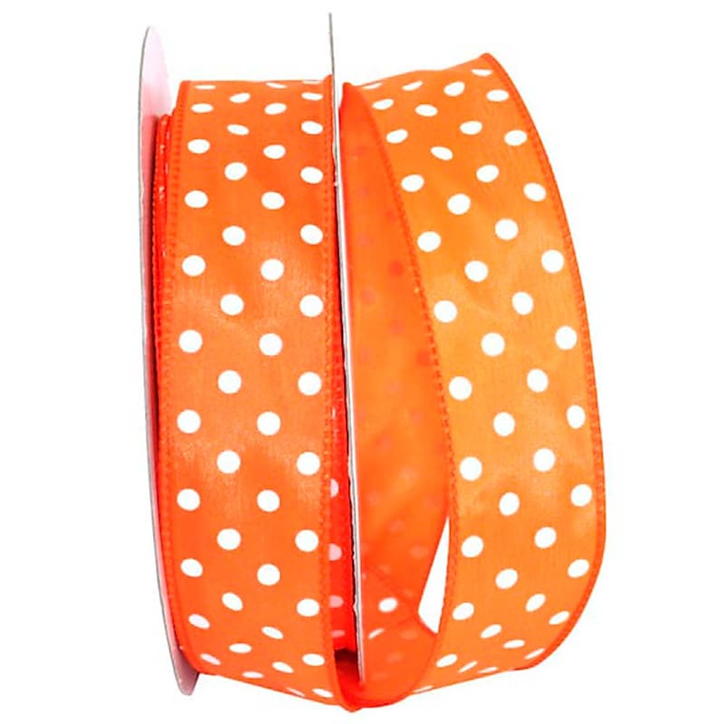 JAM Paper Single Face Satin Ribbon, Orange Polka Dot (J92839W05809KA) image 1