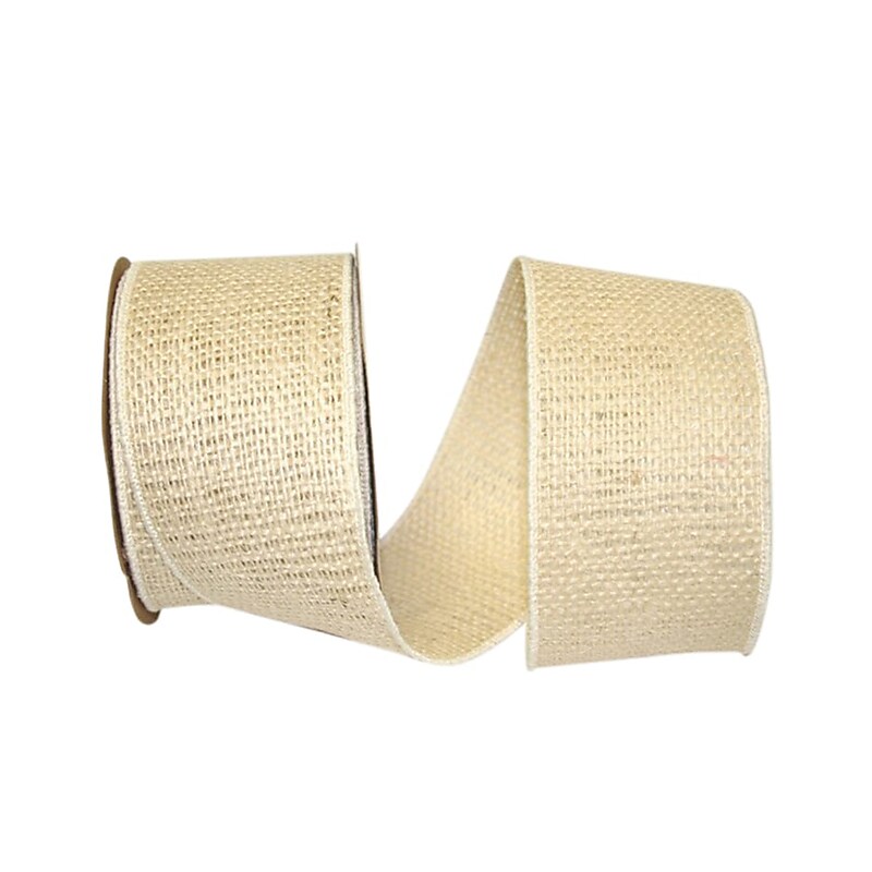 JAM Paper Wired Edge Burlap Ribbon, Ivory (52640348978) image 1