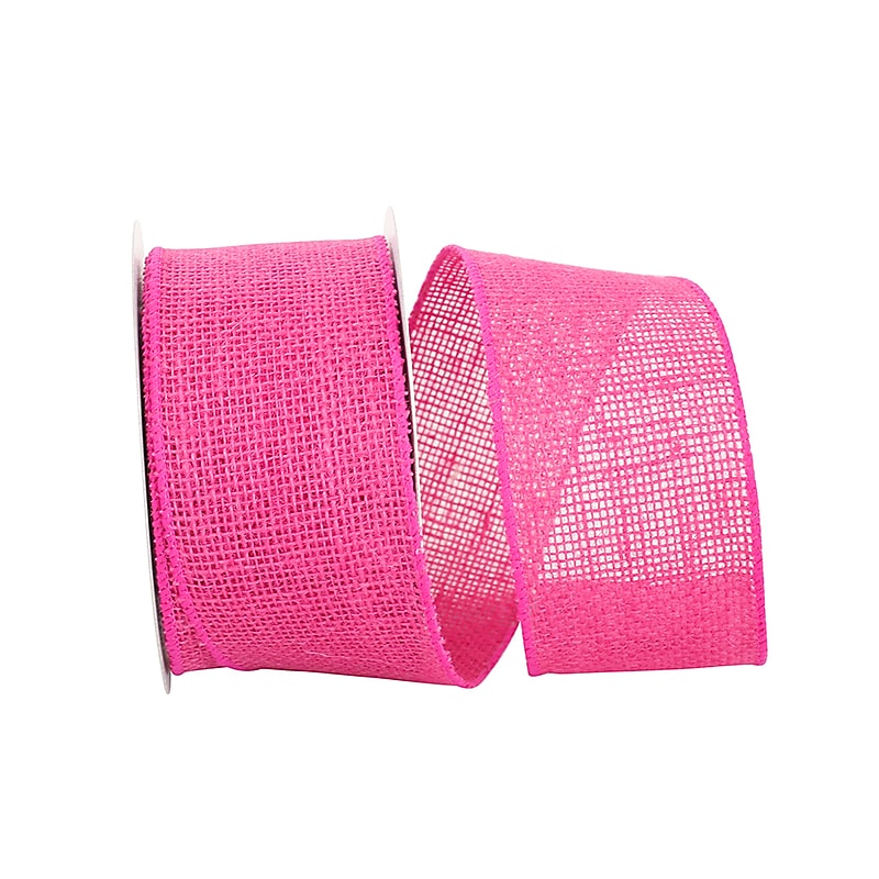 JAM Paper Wired Edge Burlap Ribbon, Fuchsia Pink (52640348954) image 1