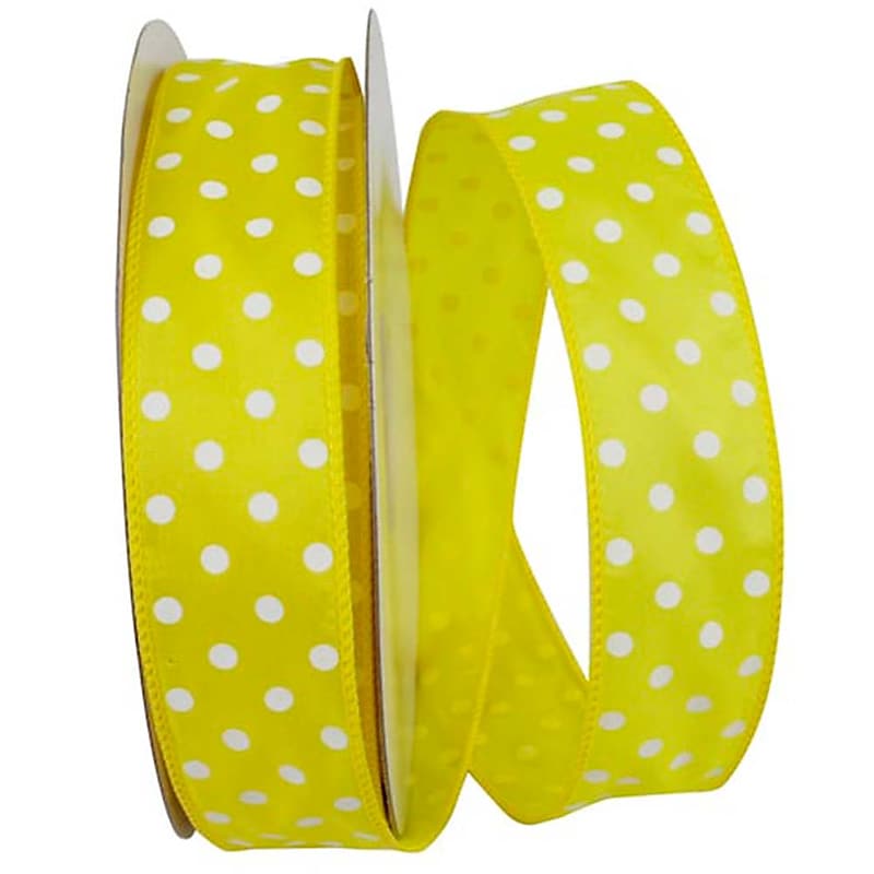 JAM Paper Single Face Satin Ribbon, Yellow Polka Dot (J92839W07909KA) image 1