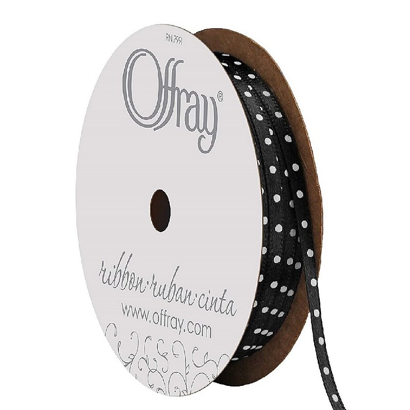JAM Paper Double Face Satin Ribbon, Black Polka Dot (316016) image 1
