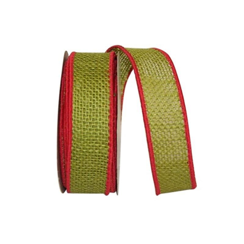 JAM Paper Wired Edge Burlap Ribbon, Chartreuse and Red (52640348986) image 1