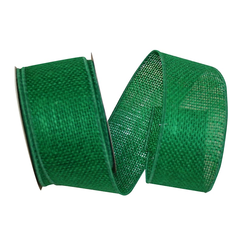 JAM Paper Wired Edge Burlap Ribbon, Emerald Green (52640348982) image 1