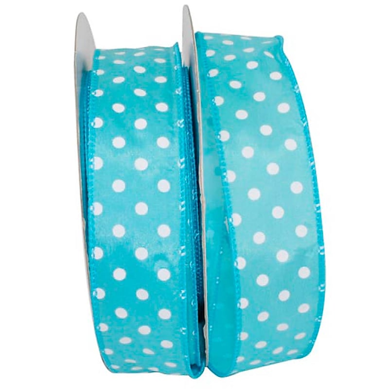JAM Paper Single Face Satin Ribbon, Turquoise Blue Polka Dot (J92839W91309KA) image 1