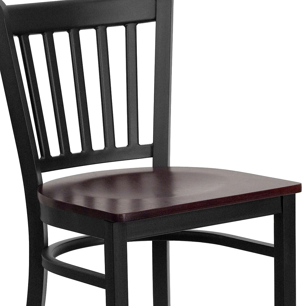 Close-up of chair backrest with vertical slats