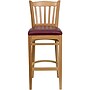 Flash Furniture HERCULES Series Traditional Wood Vertical Slat Back Restaurant Barstool, Natural Wood/Burgundy (XUW08BARNATBRV)~#|#~sp137777148_sc7
