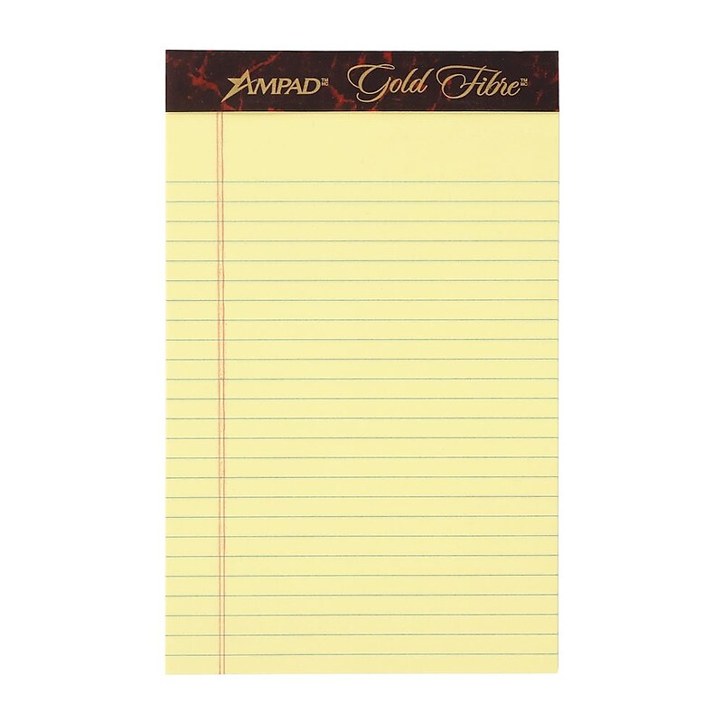 Ampad Gold Fibre Notepads, 5" x 8", College Ruled, Canary, 50 Sheets/Pad, 12 Pads/Pack (TOP 20-004R) image 1