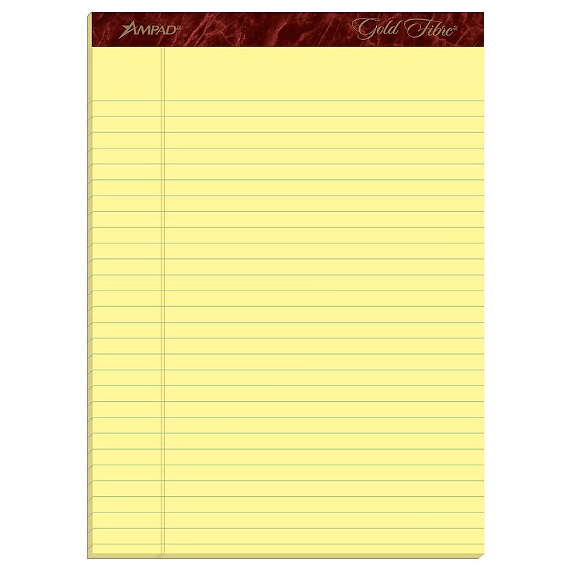 Ampad Gold Fibre Notepads, 8.5" x 11.75", Wide Ruled, Canary, 50 Sheets/Pad, 4 Pads/Pack (TOP20-032R) image 1