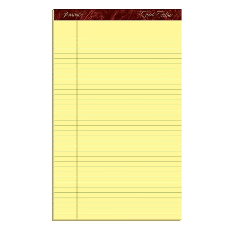 Ampad Gold Fibre Notepads, 8.5" x 14", Wide Rule, Canary, 50 Sheets/Pad, 12 Pads/Pack (TOP 20-030R) image 1