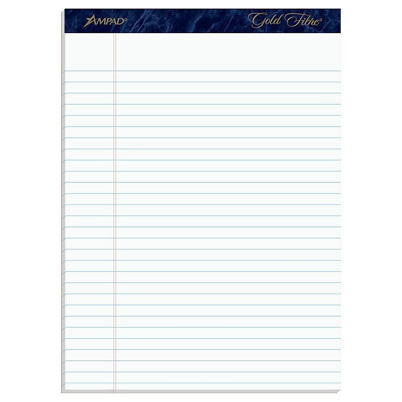Ampad Gold Fibre Notepads, 8.5" x 11.75", Wide Ruled, White, 50 Sheets/Pad, 4 Pads/Pack (TOP20-031R) image 1
