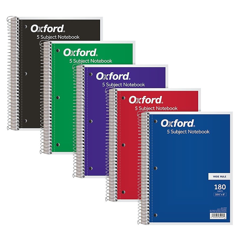 Oxford 5-Subject Subject Notebooks, 8" x 10.5", Wide Ruled, 180 Sheets, Each (65058) image 1