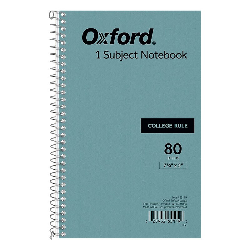 Oxford 1-Subject Notebooks, 5" x 7.75", College Ruled, 80 Sheets, Blue (65119) image 1