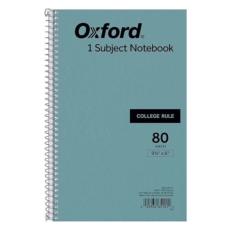 Oxford 1-Subject Notebooks, 6" x 9.5", College Ruled, 80 Sheets, Blue (65121) image 1