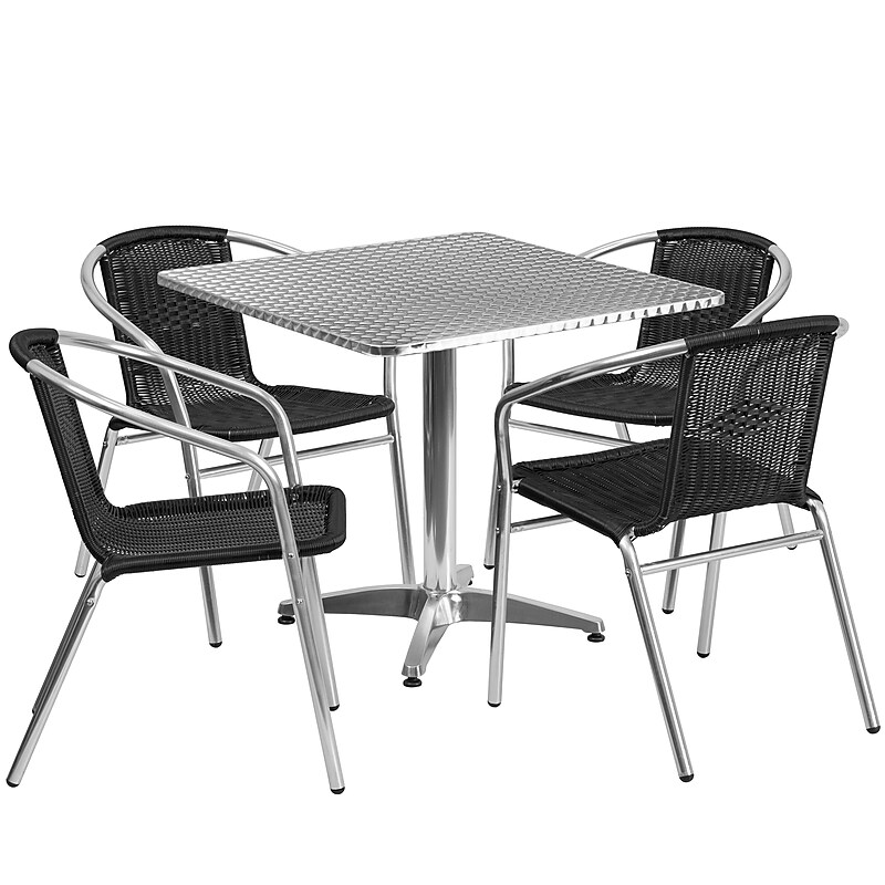 Flash Furniture Lila Indoor-Outdoor Table Set with 4 Chairs, 31.5" x 31.5", Aluminum/Black (TLH32SQ020BKCH4) image 1