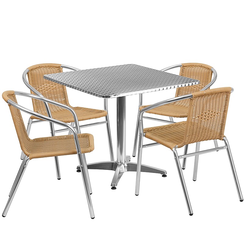 Flash Furniture Lila Indoor-Outdoor Table Set with 4 Chairs, 31.5" x 31.5", Aluminum/Beige (TLH32SQ020BGCH4) image 1