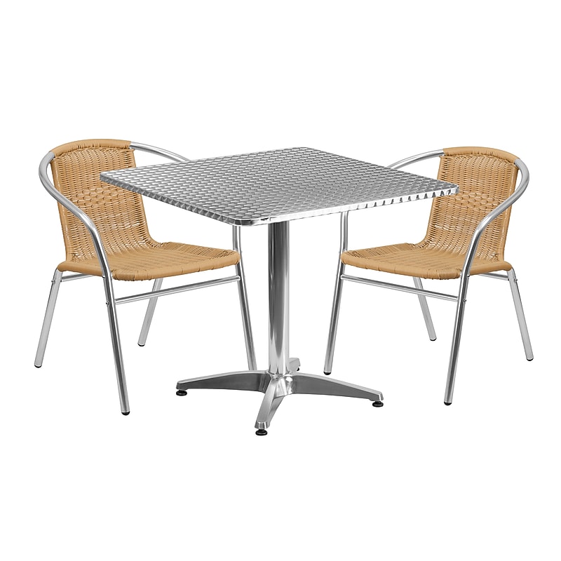 Flash Furniture Lila Indoor-Outdoor Table Set with 2 Chairs, 31.5" x 31.5", Aluminum/Beige (TLH32SQ020BGCH2) image 1