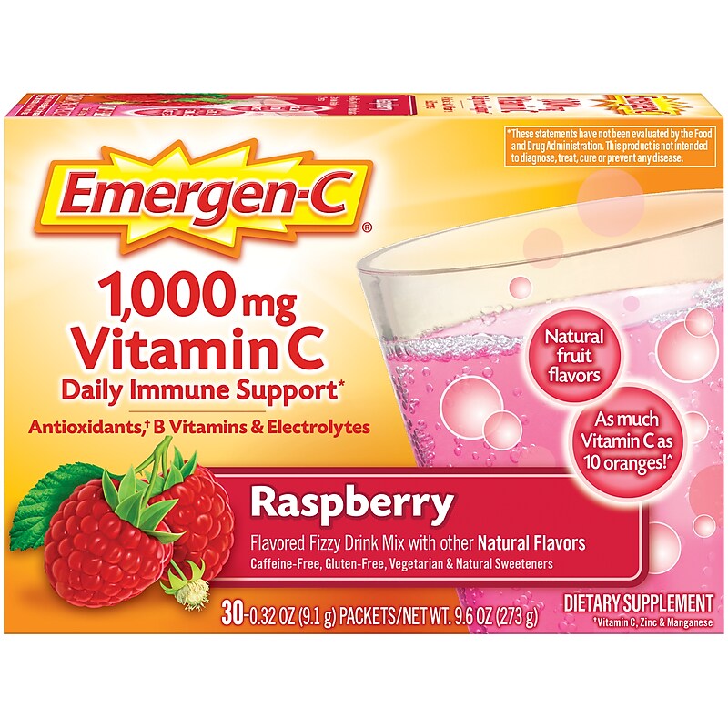 Emergen-C Drink Mix, Raspberry, 30/Box (130201) image 1