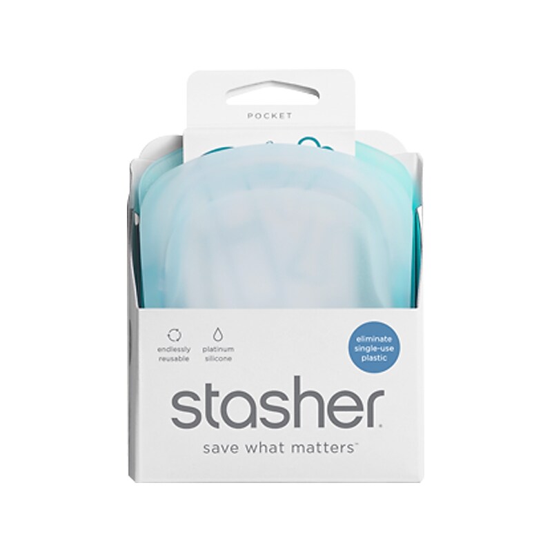 Stasher 3.25" Silicone Travel Pouch Set, Clear/Aqua (STPS2PK2-00) image 1