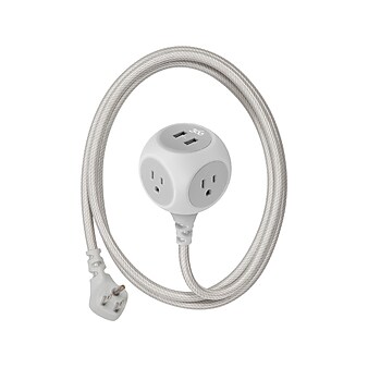 360 Electrical 6' Extension Cord, 3 Outlets and 2 USB Ports, Titanium (360461-TI-4ES-C1)