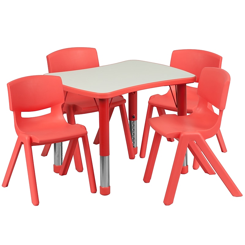 Flash Furniture Emmy Rectangular Activity Table Set, 21.875" x 26.625", Height Adjustable, Red (YU09834RECTBLRD) image 1