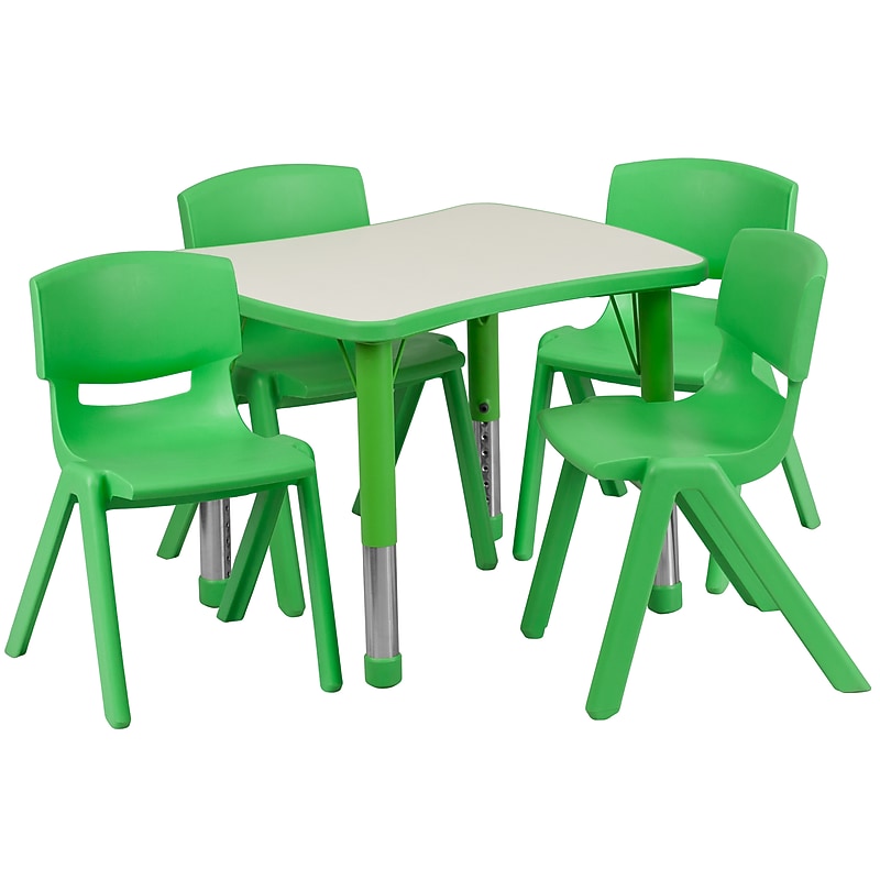 Flash Furniture Emmy Rectangular Activity Table Set, 21.875" x 26.625", Height Adjustable, Green (YU09834RECTBLGN) image 1