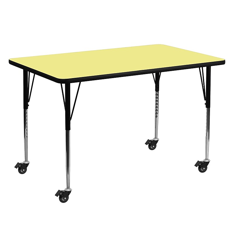 Flash Furniture Wren Rectangular Mobile Activity Table, 30" x 60", Height Adjustable, Yellow (XUA3060RECYLTAC) image 1