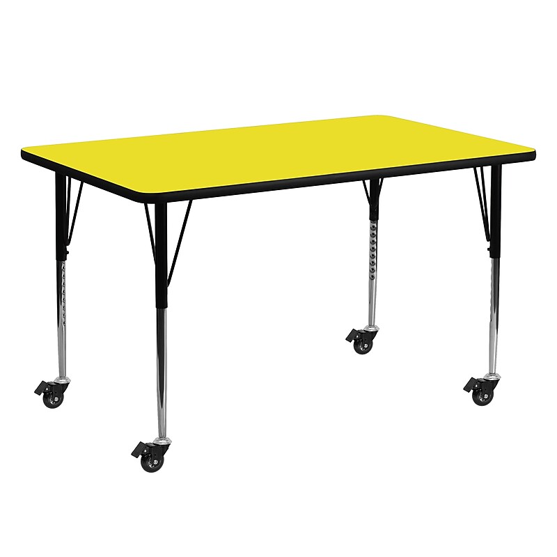 Flash Furniture Wren Rectangular Mobile Activity Table, 24'' x 60", Height Adjustable, Yellow (XUA2460RECYLHAC) image 1