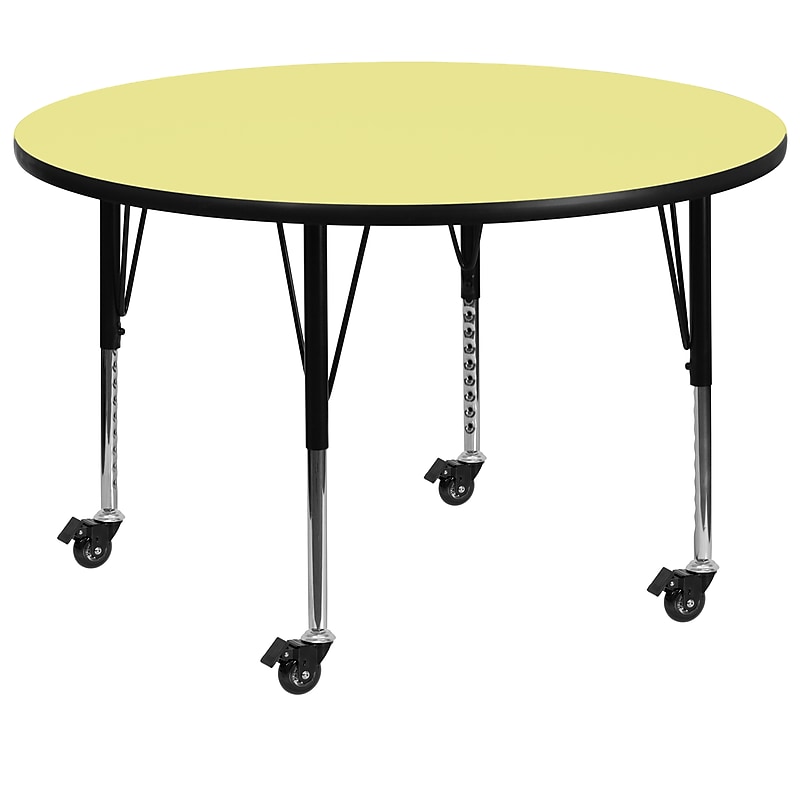 Flash Furniture Wren 60'' Round Mobile Activity Table, Height Adjustable, Yellow (XUA60RNDYLTPC) image 1