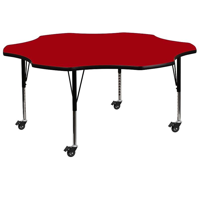 Flash Furniture Wren 60'' Flower Mobile Activity Table, Height Adjustable, Red (XUA60FLRRDTPC) image 1