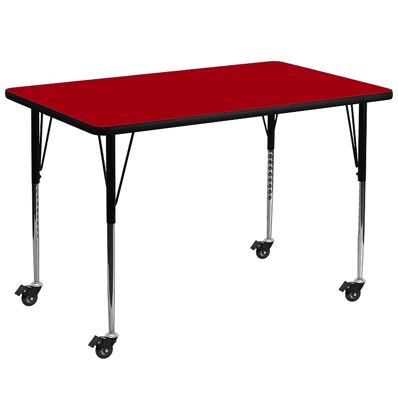 Flash Furniture Wren Rectangular Mobile Activity Table, 36" x 72", Height Adjustable, Red (XUA3672RECRDTAC) image 1