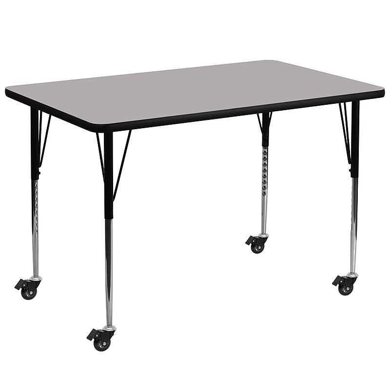 Flash Furniture Wren Rectangular Mobile Activity Table, 36" x 72", Height Adjustable, Gray (XUA3672RECGYTAC) image 1