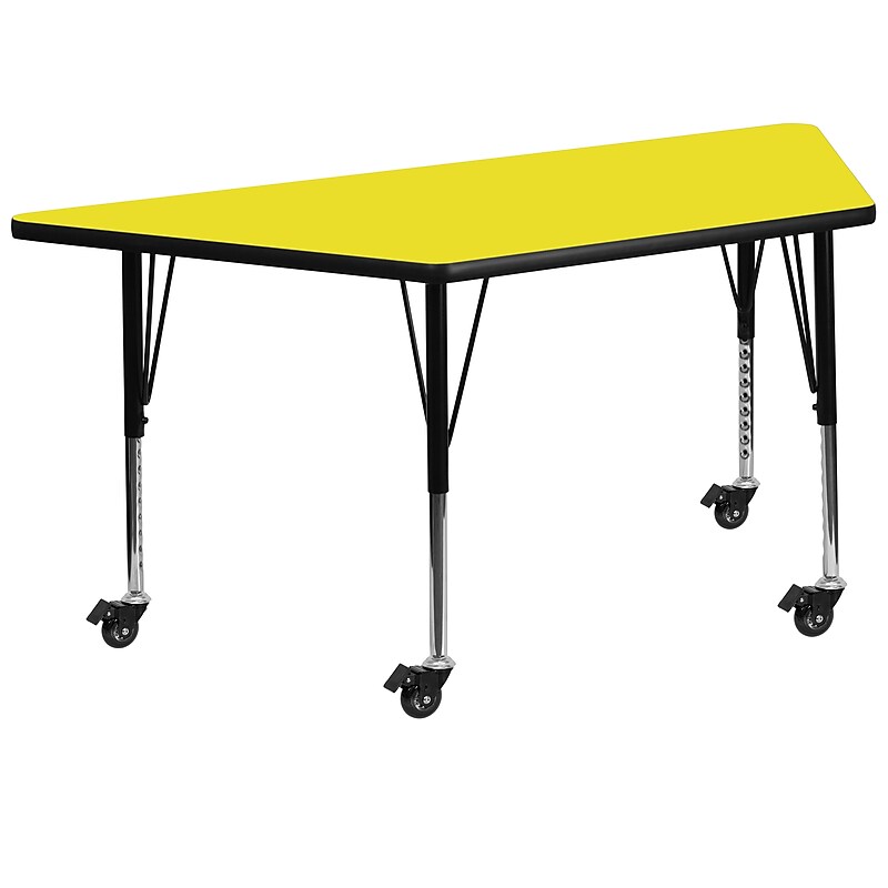 Flash Furniture Wren Trapezoid Mobile Activity Table, 22.5" x 45", Height Adjustable, Yellow (XUA2448TRPYLHPC) image 1