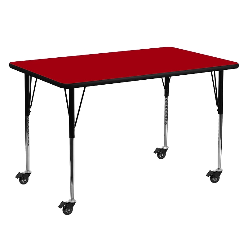 Flash Furniture Wren Rectangular Mobile Activity Table, 30" x 60", Height Adjustable, Red (XUA3060RECRDTAC) image 1
