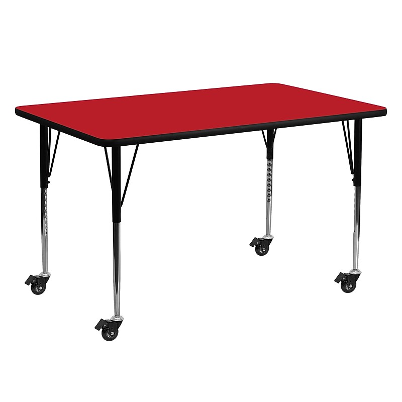 Flash Furniture Wren Rectangular Mobile Activity Table, 24'' x 60", Height Adjustable, Red (XUA2460RECRDHAC) image 1