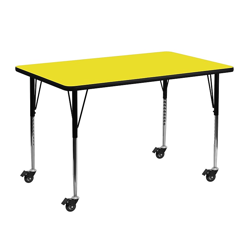 Flash Furniture Wren Rectangular Mobile Activity Table, 24" x 48", Height Adjustable, Yellow (XUA2448RECYLHAC) image 1