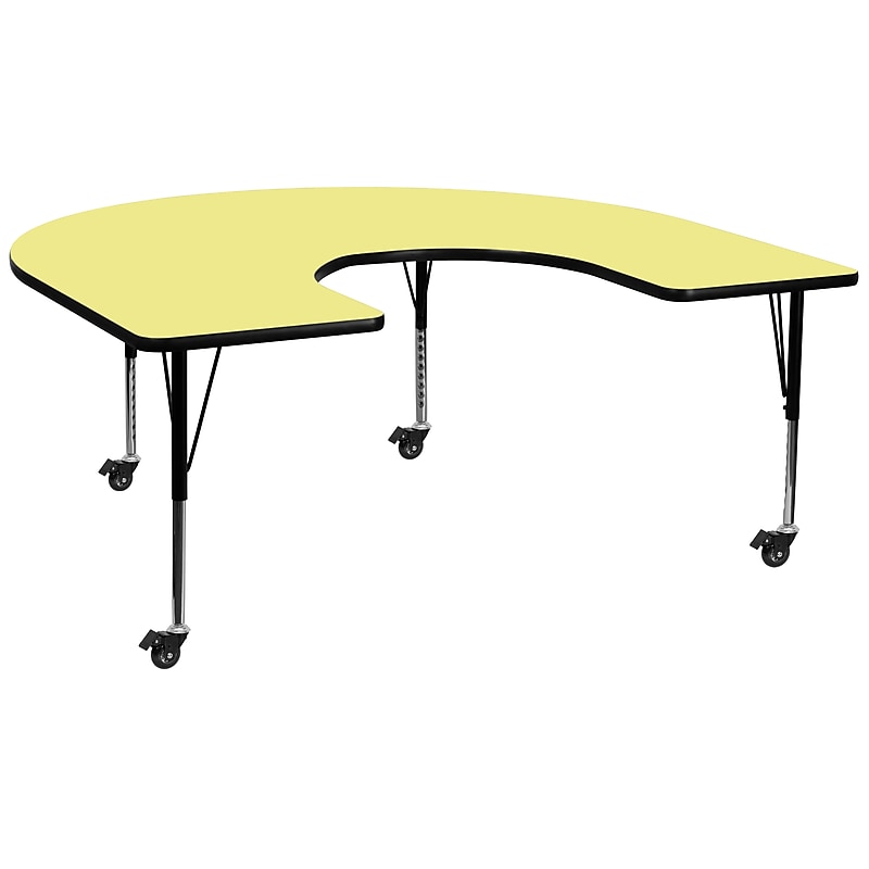 Flash Furniture Wren Horseshoe Mobile Activity Table, 60" x 66", Height Adjustable, Yellow (XUA6066HRSYLTPC) image 1