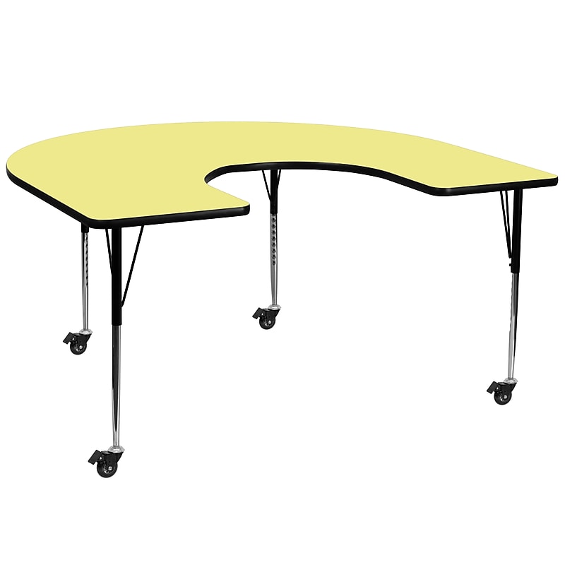 Flash Furniture Wren Horseshoe Mobile Activity Table, 60" x 66", Height Adjustable, Yellow (XUA6066HRSYLTAC) image 1