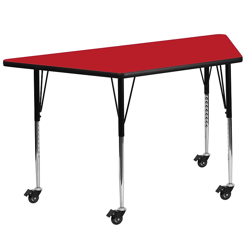 Flash Furniture Wren Trapezoid Mobile Activity Table, 22.5" x 45", Height Adjustable, Red (XUA2448TRPRDHAC) image 1