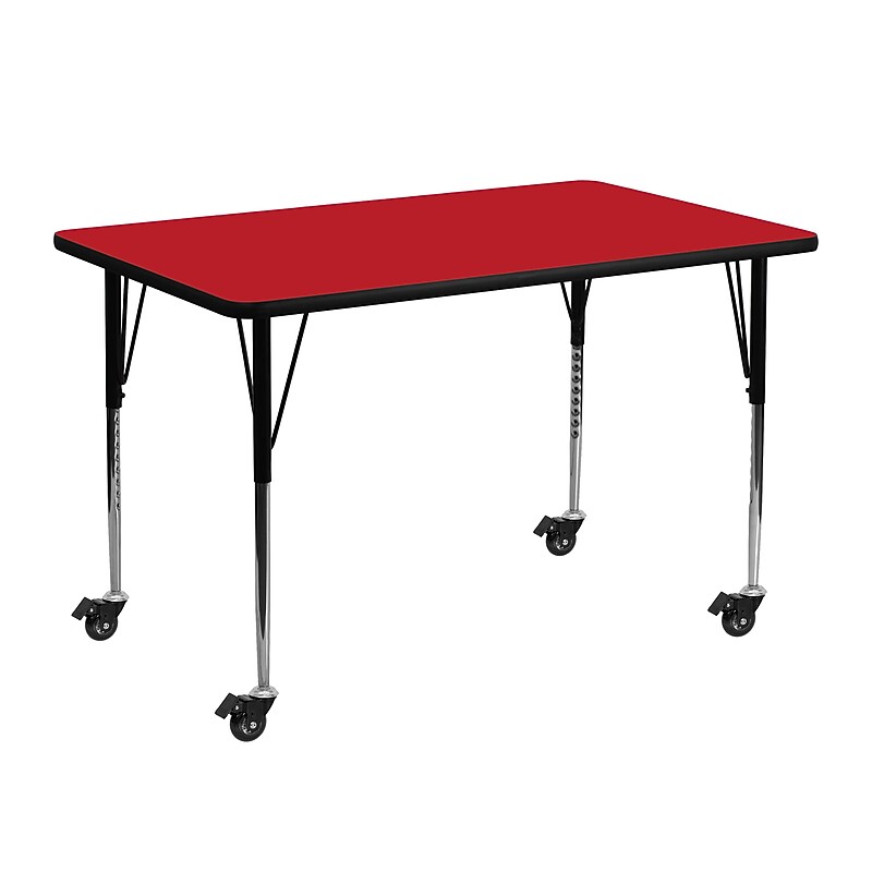 Flash Furniture Wren Rectangular Mobile Activity Table, 24" x 48", Height Adjustable, Red (XUA2448RECRDHAC) image 1